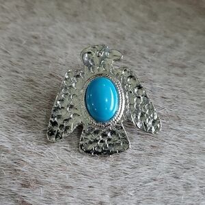 Vintage Silver and Blue Eagle Bird Brooch Western Cowgirl Boho